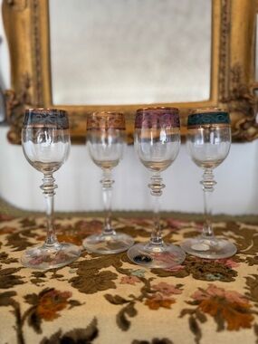 Vintage Cristalleria Fumo Italian Crystal Cordial Glasses - Set of 4 Gold Gilt